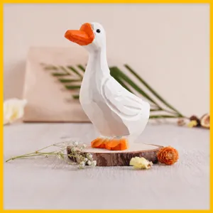 Handmade Wooden Goose Figurine Cute Animal Desktop Ornament Modern Minimalist Home Decor Creative Wooden Craft Figurine Gift