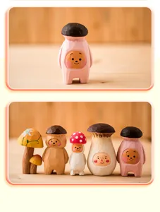 Handmade carved wooden mushroom figurine cute creative home decor desktop ornament gift