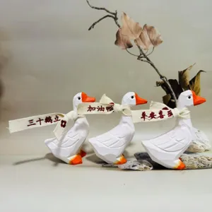 Handmade wooden duck figurine set, cute minimalist desktop ornament for home gift.