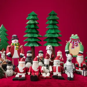 Wooden Christmas Tabletop Ornaments Handmade Carved Santa Claus Snowman Figurine Holiday Home Decor Gift