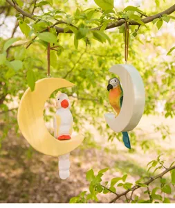 Chubby wooden bird moon hanging ornament cute home decor children toy natural solid wood craft
