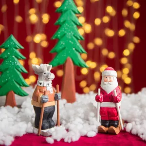 Wooden Christmas ornament desktop decor santa reindeer wooden figurine holiday gift set