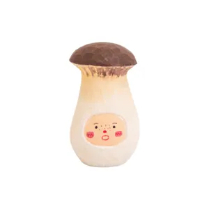 Hand carved wooden mushroom ornament cute creative home decor desktop gift craft figurine