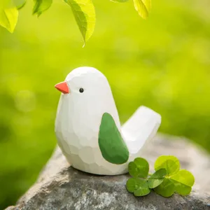 Wooden chubby bird figurine desktop ornament, handmade carved solid wood home decor gift