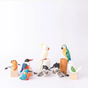 Handcrafted wooden bird figurines set, cute animal desktop home decor and children toys.