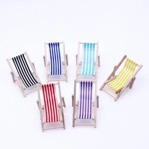 Dollhouse Miniature Wooden Beach Chair Model Micro Landscape Outdoor Lounge Chair Miniature Furniture Decor