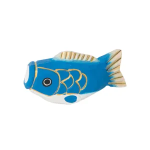 Handcrafted wooden blue carp fish figurine, cute home and office desktop decorative ornament.