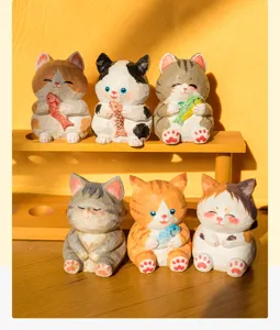Figuras de gatos de madera tallada, bonita decoración para el hogar, oficina y auto.