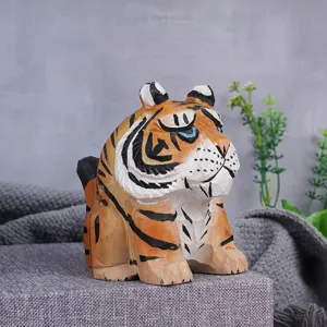 Handgemachte Holz Tiger Figur Schnitzerei Tier Handwerk Buerotisch Dekoration Geschenk