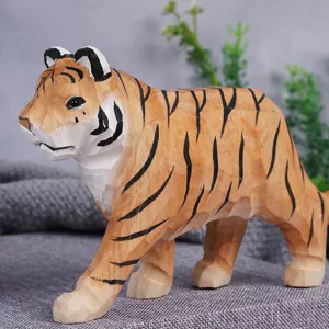 Handgemachte holzgeschnitzte Tiger Figur Tier Skulptur für Heim Büro Dekoration Geschenk