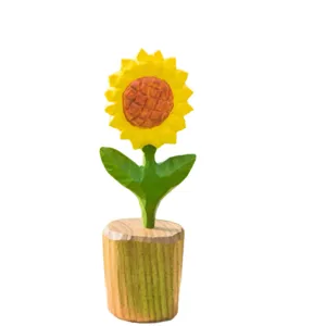 Wooden sunflower carving ornament, cute handmade desktop decor gift for birthday and holiday.