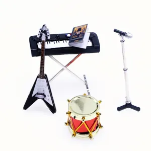 Puppenhaus Miniatur elektronische Klavier Gitarre Trommel Mikrofon Musik Modell Requisiten