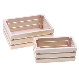 Miniature caisse de rangement en bois maison de poupée détail, petite boîte en bois