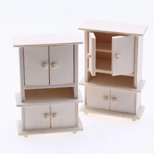Dollhouse Miniature Wooden Wardrobe Vintage Miniature Bedroom Scene Furniture Accessory Doll House Storage Cabinet