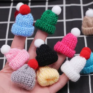 Mini knitted hats miniature DIY hair clip accessories colorful wool finger hats cute toys.