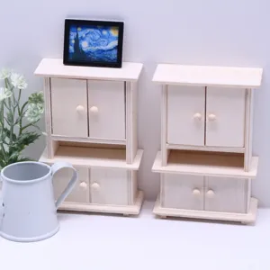 Miniature wooden dollhouse cabinet model, micro bedroom furniture scene accessory for doll craft.
