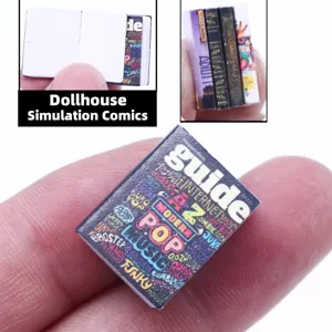 Detailed close-up of a miniature dollhouse comic book with colorful cover design and flip pages.