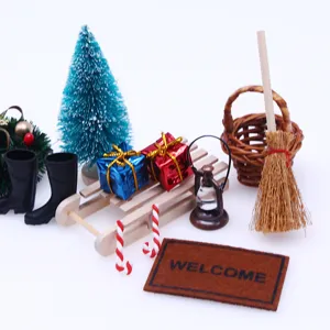 Miniatür Puppenhaus Fußmatte und süße Weihnachts-Deko-Zubehör-Set für BJD Puppen und Sammler.