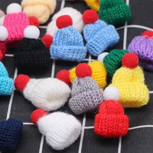 Colorful mini knitted wool hat set DIY handmade hair clip accessories detail view
