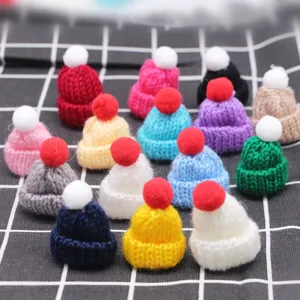 Mini knitted hat DIY craft accessories, cute colorful wool caps for hair clips and handmade decor.