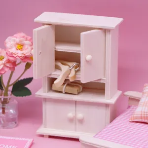 Dollhouse miniature wooden wardrobe doll furniture miniature bedroom scene accessory cabinet