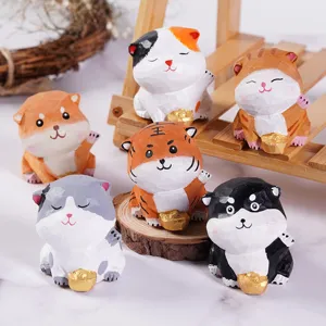 Creative Wooden Animal Ornaments Cute Tiger Cat Puppy Basswood Hand Crafted Table Decor Cute Desktop Gift