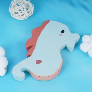 Juguete caballito de mar de madera artesanía azul rosa decoración de escritorio regalo lindo
