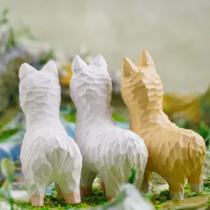 Handcrafted wooden alpaca figurine set of three back view home decor cute animal sculpture