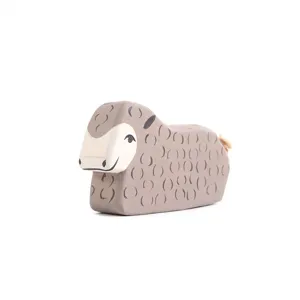 Figura de animal de madera hecha a mano, linda decoración de oveja para escritorio.