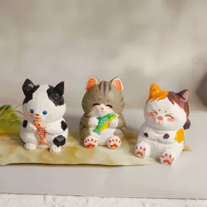 Lindo juego de figuras de gatos de madera, adornos de animales tallados para el hogar y auto.
