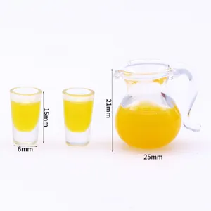 Miniature dollhouse glass container set with yellow juice simulation toy props for micro landscape.