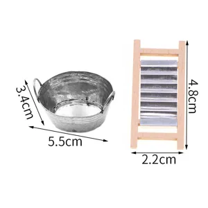 Dollhouse Miniature Tin Washbasin Washboard Set Bathroom Supplies Accessories Mini Home Scene Props Toy