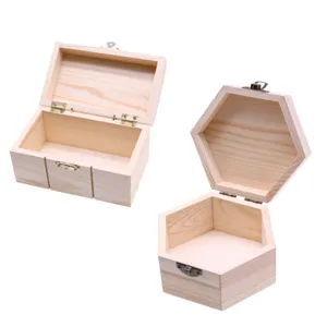 Hölzerne Desktop-Aufbewahrungsbox, Vintage Massivholz Klappdeckel Geschenkbox Detailansicht