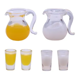 Dollhouse Miniature Glass Bottle Drink Milk Orange Juice Pretend Play Toy Simulation Food Kitchen Model Accessories
