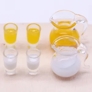 Dollhouse miniature glass cups and pitchers set simulation milk and orange juice props