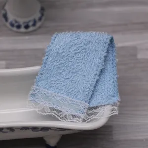 Dollhouse miniature bathroom blue lace towel doll accessory scene prop decor item