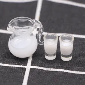 Dollhouse miniature glass milk pitcher and cups set simulation food prop for doll scene detail