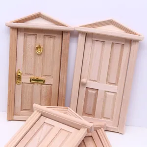 Ξύλινη πόρτα μινιατούρα για κουκλόσπιτο έπιπλο DIY χειροποίητο αξεσουάρ αβάφτη 1 τεμάχιο