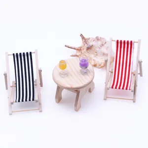 Dollhouse miniature beach chair wooden lounge chair micro landscape accessories detail