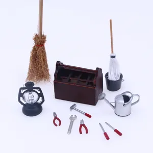 Dollhouse miniature wooden toolbox set with alloy tool models for OB11 scene accessories