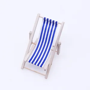 Miniature wooden beach chair model for dollhouse, ideal for micro landscape furniture setup.