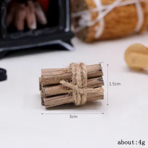 Miniature dollhouse wooden firewood bundle prop, rustic twig model for diorama decoration detail.