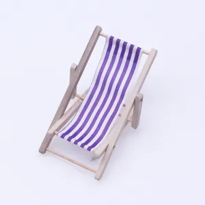 Mini wooden beach chair model dollhouse miniature furniture striped lounge chair accessory
