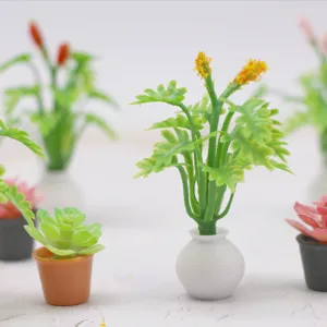 Plantes en pot miniatures pour maison de poupée, succulentes artificielles micro paysage vert.