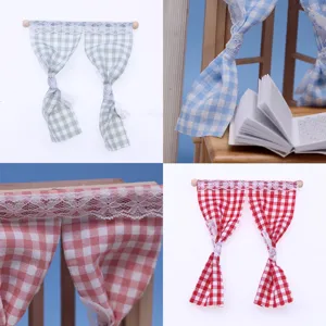Dollhouse miniature scene plaid curtain pendant photography prop model accessories