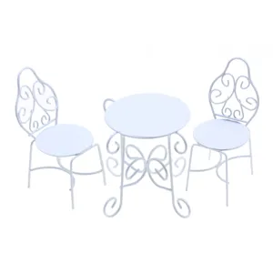 Miniature table et chaises en métal blanc ensemble maison de poupée jardin décoration