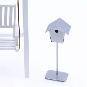 Miniature metal birdhouse dollhouse decor, perfect for micro landscape and BJD scenes.