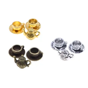 Mini metal tea cup teapot dollhouse miniature DIY craft props decorative model set