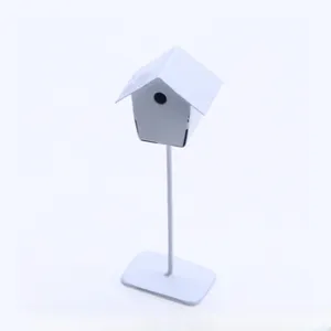 Miniature iron birdhouse dollhouse decor white metal bird nest micro landscape ornament setup