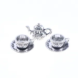 Dollhouse miniature metal tea cup teapot set, simulation coffee set scene props model.